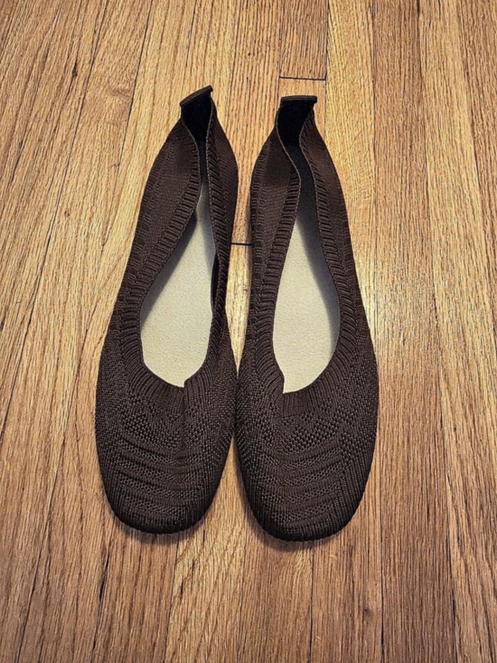 Brown Stretch Knit Round Toe Slip On Ballet Flats Size 40 US 9